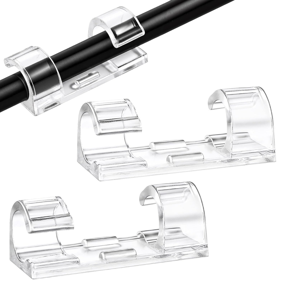URAQT Kabelclips, 40 Stück Kabelhalter mit Starken Selbstklebend Pads Kabelklemme Selbstklebend Kabelmanagement für Haus Schreibtisch Büro USB Ladekabel, PC, TVKabel und Audiokabel Usw (Klar 9MM）