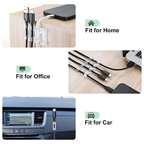 URAQT Kabelclips, 40 Stück Kabelhalter mit Starken Selbstklebend Pads Kabelklemme Selbstklebend Kabelmanagement für Haus Schreibtisch Büro USB Ladekabel, PC, TVKabel und Audiokabel Usw (Klar 9MM）