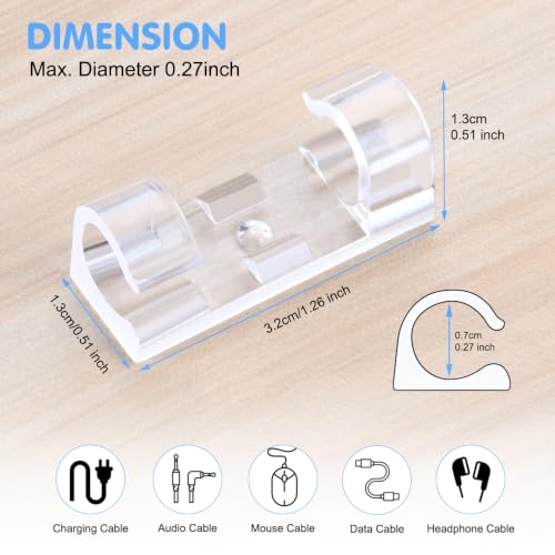 URAQT Kabelclips, 40 Stück Kabelhalter mit Starken Selbstklebend Pads Kabelklemme Selbstklebend Kabelmanagement für Haus Schreibtisch Büro USB Ladekabel, PC, TVKabel und Audiokabel Usw (Klar 9MM）