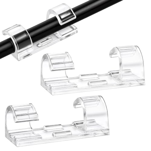 URAQT Kabelclips, 40 Stück Kabelhalter mit Starken Selbstklebend Pads Kabelklemme Selbstklebend Kabelmanagement für Haus Schreibtisch Büro USB Ladekabel, PC, TVKabel und Audiokabel Usw (Klar 9MM）