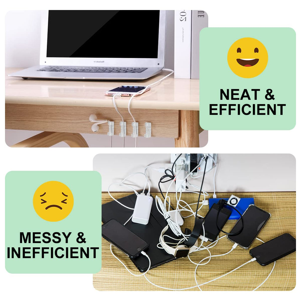 URAQT Kabelclips, 40 Stück Kabelhalter mit Starken Selbstklebend Pads Kabelklemme Selbstklebend Kabelmanagement für Haus Schreibtisch Büro USB Ladekabel, PC, TVKabel und Audiokabel Usw (Klar 9MM）