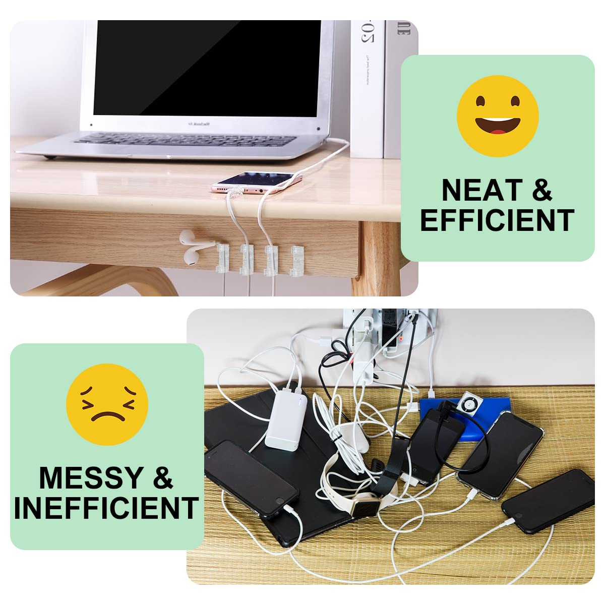 URAQT Kabelclips, 40 Stück Kabelhalter mit Starken Selbstklebend Pads Kabelklemme Selbstklebend Kabelmanagement für Haus Schreibtisch Büro USB Ladekabel, PC, TVKabel und Audiokabel Usw (Klar 9MM）
