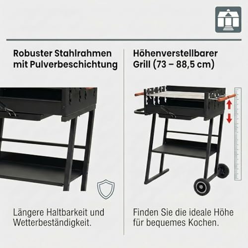 Tarrington House Holzkohlegrill Brigida, Stahl, 2 höhenverstellbare Roste, mit Räder, schwarz