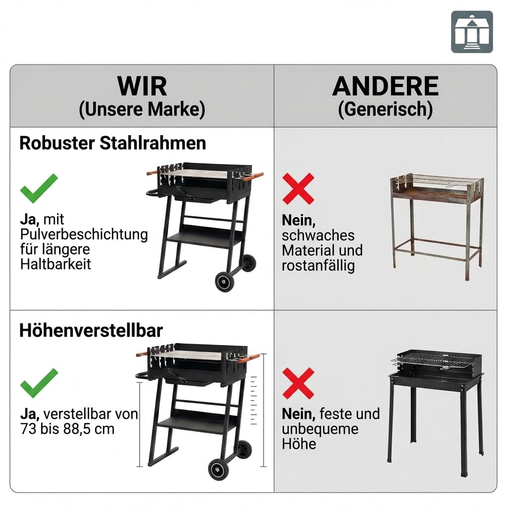 Tarrington House Holzkohlegrill Brigida, Stahl, 2 höhenverstellbare Roste, mit Räder, schwarz