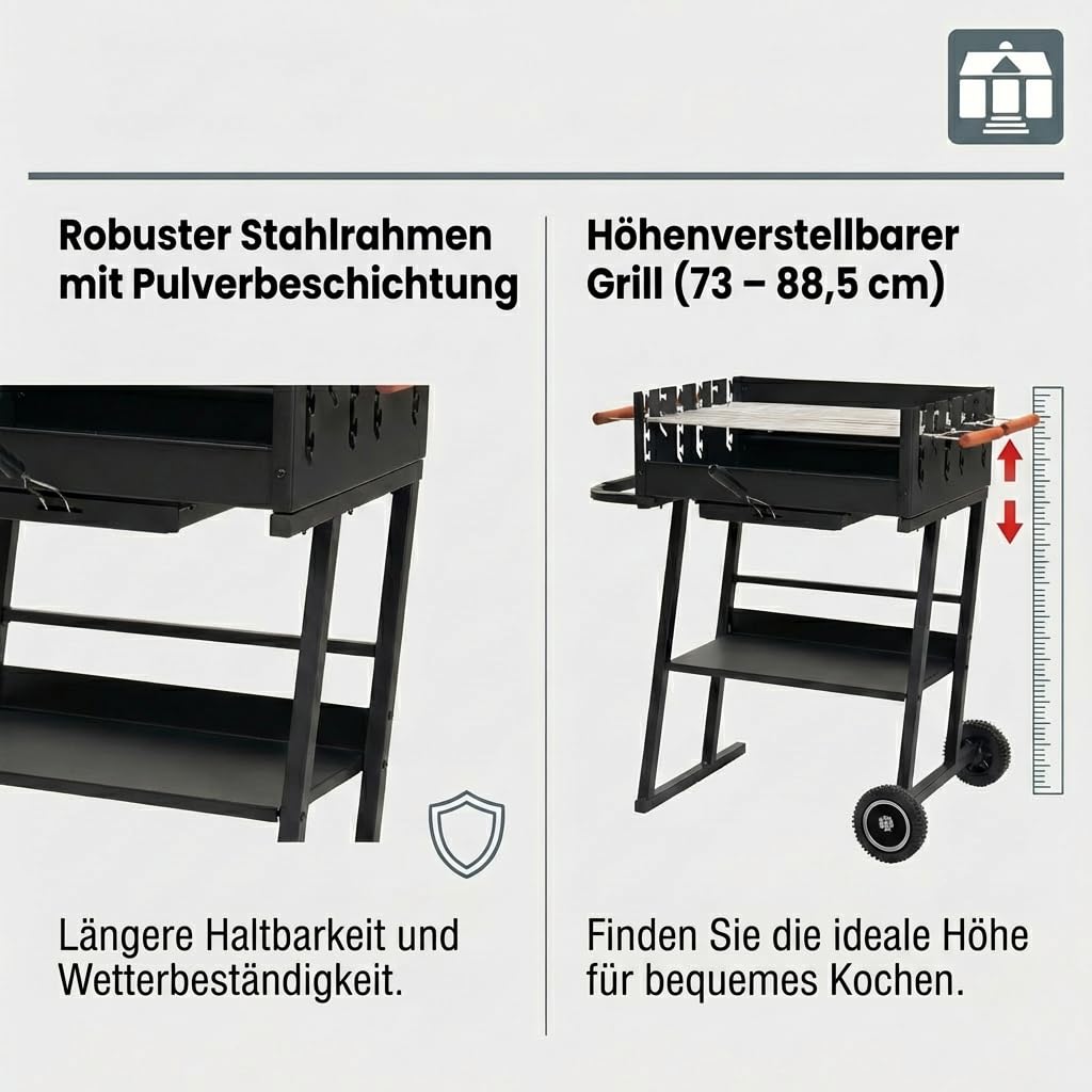 Tarrington House Holzkohlegrill Brigida, Stahl, 2 höhenverstellbare Roste, mit Räder, schwarz