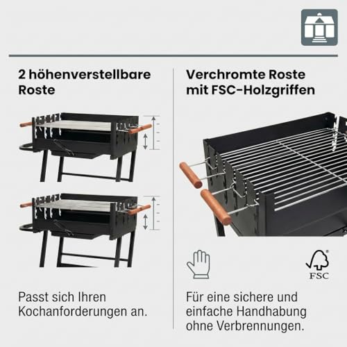 Tarrington House Holzkohlegrill Brigida, Stahl, 2 höhenverstellbare Roste, mit Räder, schwarz
