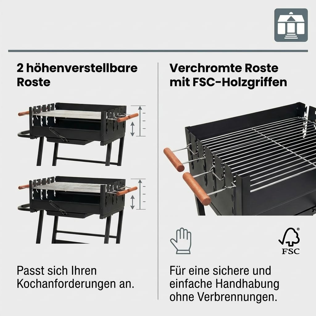 Tarrington House Holzkohlegrill Brigida, Stahl, 2 höhenverstellbare Roste, mit Räder, schwarz