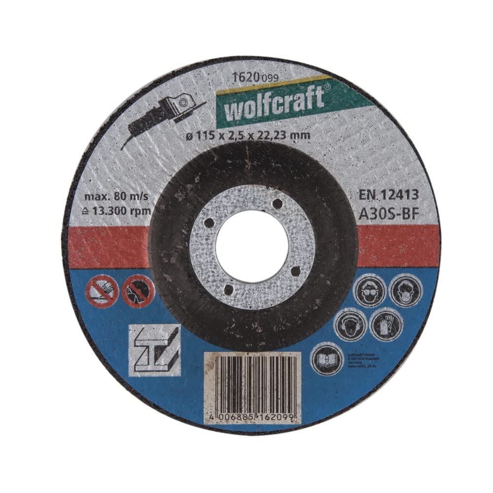 wolfcraft 5 Trennscheiben für Metall Ø 115 mm I 1620300 I Hohe Schnittleistung I Winkelschleifer Disc I Lange Standzeit I Bohrung 22,23 mm I EN 12413