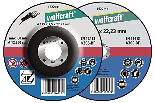 wolfcraft 5 Trennscheiben für Metall Ø 115 mm I 1620300 I Hohe Schnittleistung I Winkelschleifer Disc I Lange Standzeit I Bohrung 22,23 mm I EN 12413