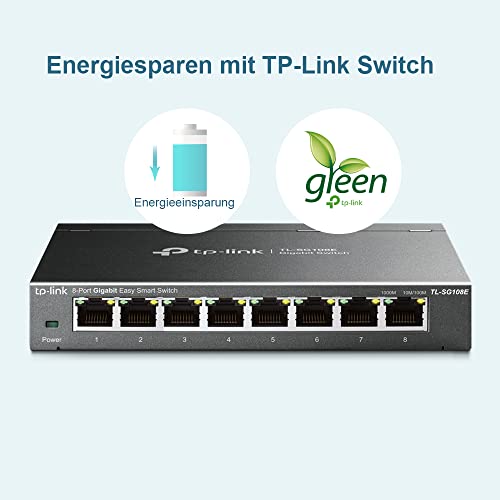 TP-Link TL-SG108E Managed Switch 8 Port Gigabit Ethernet LAN Switch(Plug-and-Play Netzwerk Switch,Metallgehäuse, QoS, IGMP-Snooping,LAN Verteiler, zentrales Management, energieeffizient) schwarz
