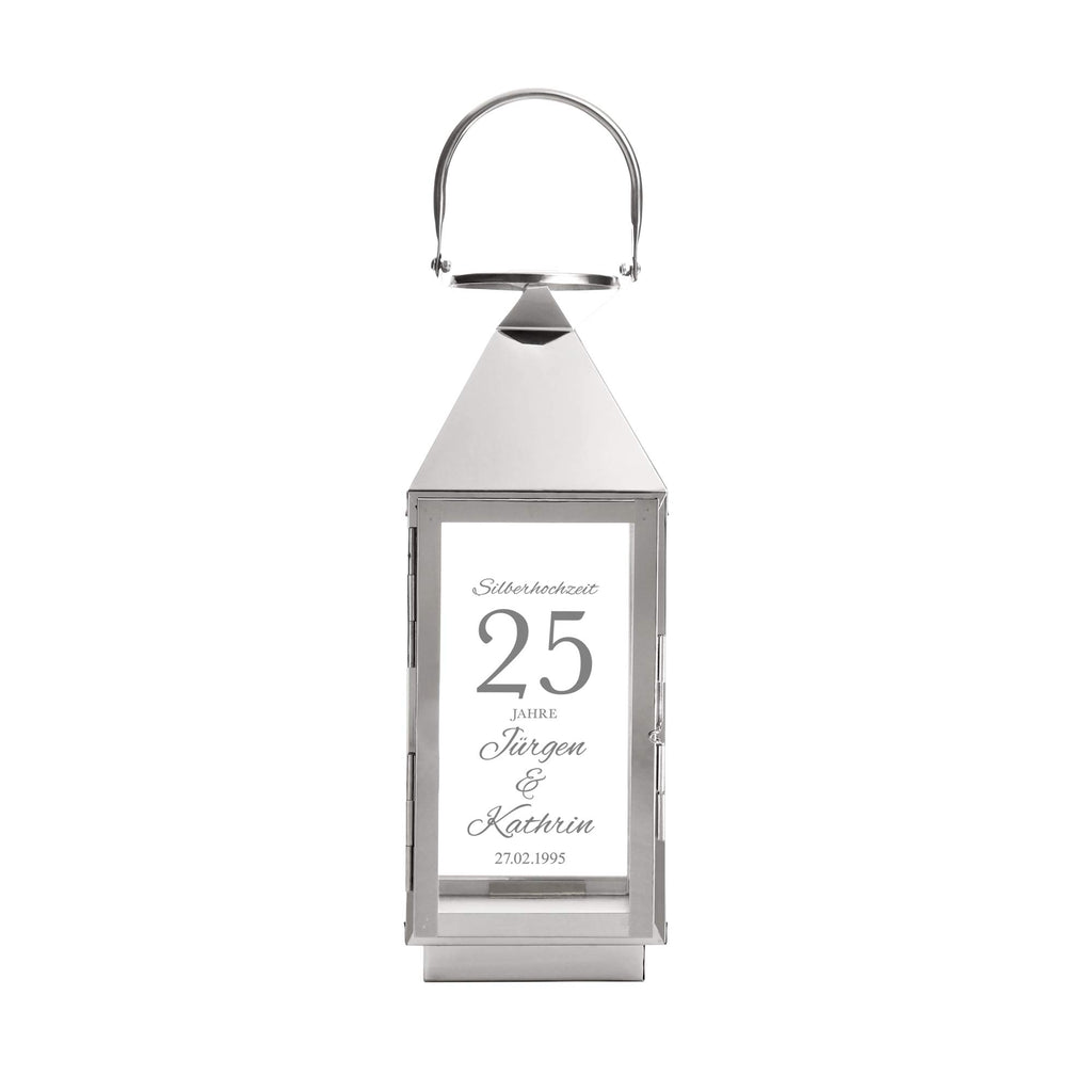 Casa Vivente Laterne aus Edelstahl mit Gravur zur Silbernen Hochzeit, Personalisiert mit Namen und Datum, Dekoration für Haus und Garten, Geschenkidee zum 25. Hochzeitstag