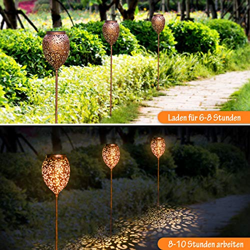 JOYCREATOR Metall 2 Stück Solarlampen für außen Garten mit IP65 Wasserdicht, Warmweiß LED Orientalische Solarleuchten Terrasse Balkon Weihnachten deko