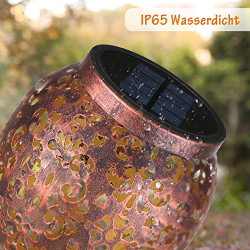 JOYCREATOR Metall 2 Stück Solarlampen für außen Garten mit IP65 Wasserdicht, Warmweiß LED Orientalische Solarleuchten Terrasse Balkon Weihnachten deko