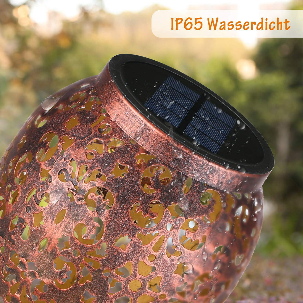 JOYCREATOR Metall 2 Stück Solarlampen für außen Garten mit IP65 Wasserdicht, Warmweiß LED Orientalische Solarleuchten Terrasse Balkon Weihnachten deko