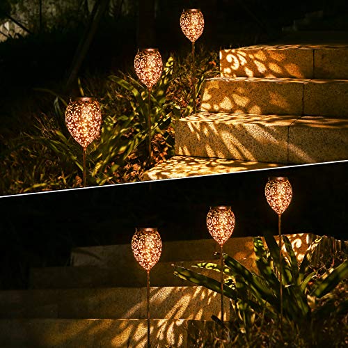 JOYCREATOR Metall 2 Stück Solarlampen für außen Garten mit IP65 Wasserdicht, Warmweiß LED Orientalische Solarleuchten Terrasse Balkon Weihnachten deko
