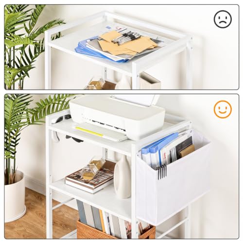 HOOBRO Druckertisch, Druckerständer mit Rollen, 3 Ebenen Druckerwagen, mit Verstellbaren Ablagen und Dokumentenkorb, 52 x 40 x 80,5 cm, für Büro und Zuhause, Weiß