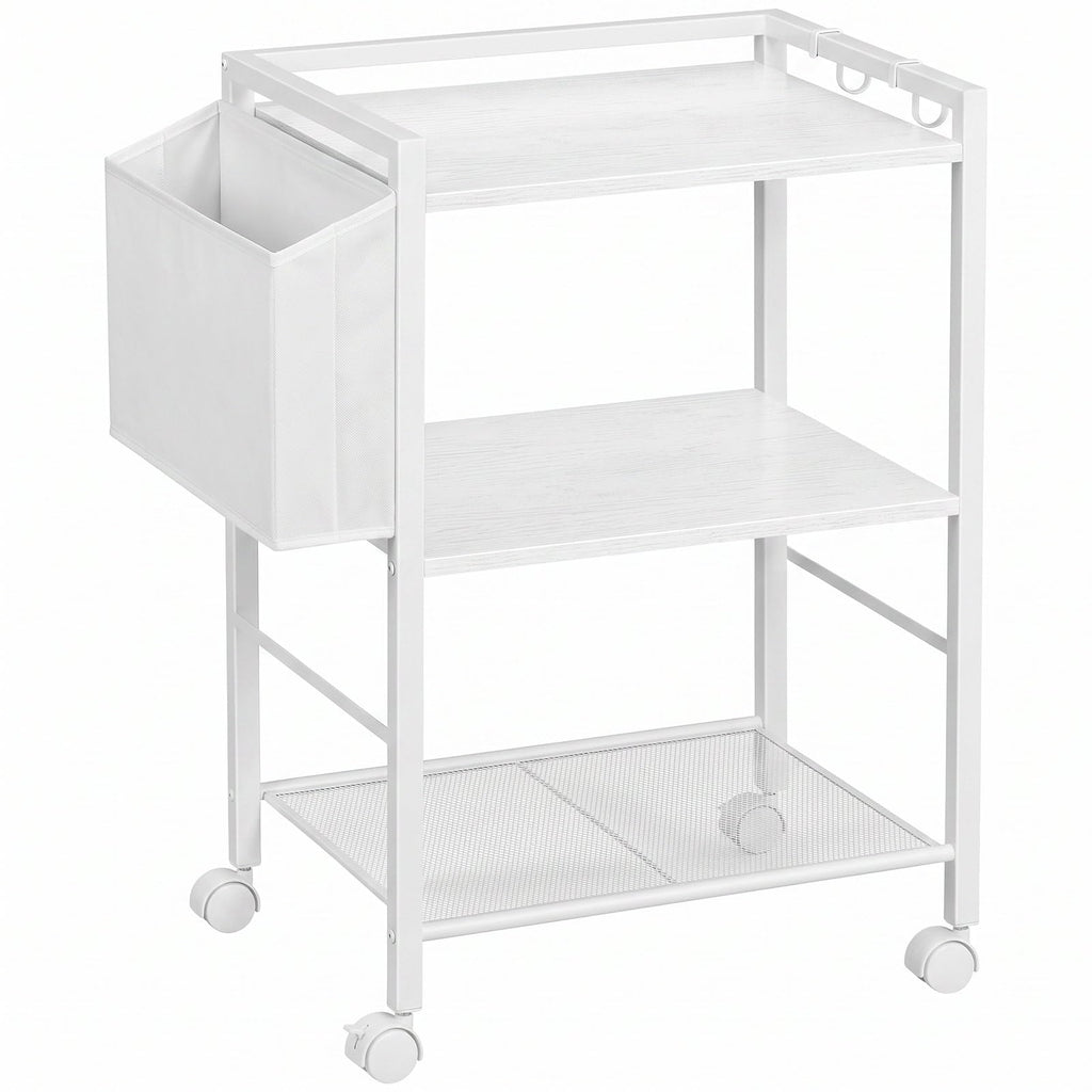 HOOBRO Druckertisch, Druckerständer mit Rollen, 3 Ebenen Druckerwagen, mit Verstellbaren Ablagen und Dokumentenkorb, 52 x 40 x 80,5 cm, für Büro und Zuhause, Weiß