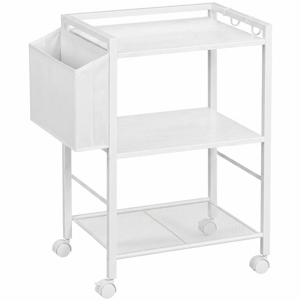 HOOBRO Druckertisch, Druckerständer mit Rollen, 3 Ebenen Druckerwagen, mit Verstellbaren Ablagen und Dokumentenkorb, 52 x 40 x 80,5 cm, für Büro und Zuhause, Weiß