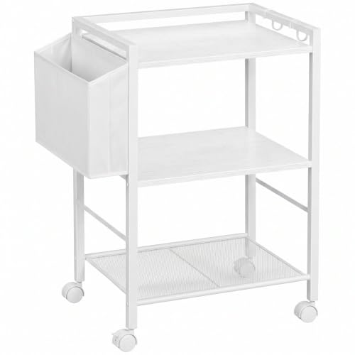 HOOBRO Druckertisch, Druckerständer mit Rollen, 3 Ebenen Druckerwagen, mit Verstellbaren Ablagen und Dokumentenkorb, 52 x 40 x 80,5 cm, für Büro und Zuhause, Weiß