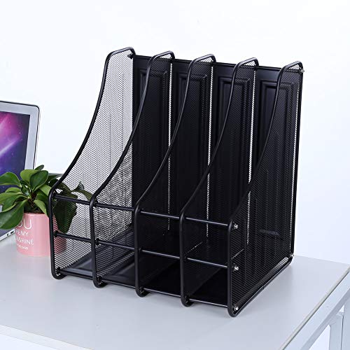 Qcwwy Ordnerhalter für den Schreibtisch, Zeitschriftensammler, Ordner-Organizer für den Schreibtisch, Metall-Akten-Organizer mit 4 Vertikalen Fächern, Rack-Ordner, Platzsparender