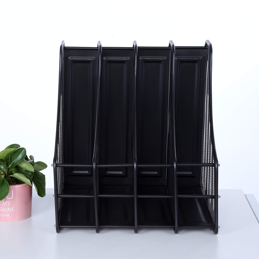 Qcwwy Ordnerhalter für den Schreibtisch, Zeitschriftensammler, Ordner-Organizer für den Schreibtisch, Metall-Akten-Organizer mit 4 Vertikalen Fächern, Rack-Ordner, Platzsparender