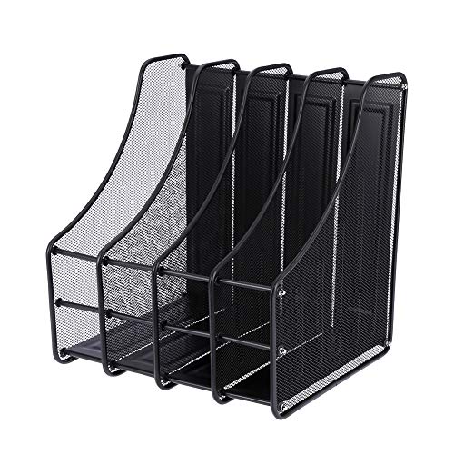 Qcwwy Ordnerhalter für den Schreibtisch, Zeitschriftensammler, Ordner-Organizer für den Schreibtisch, Metall-Akten-Organizer mit 4 Vertikalen Fächern, Rack-Ordner, Platzsparender