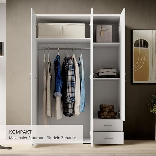 BASE Kleiderschrank Schrank Drehtürenschrank in Weiß 120 x 177 x 52 cm