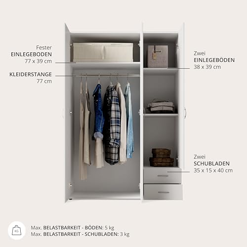 BASE Kleiderschrank Schrank Drehtürenschrank in Weiß 120 x 177 x 52 cm