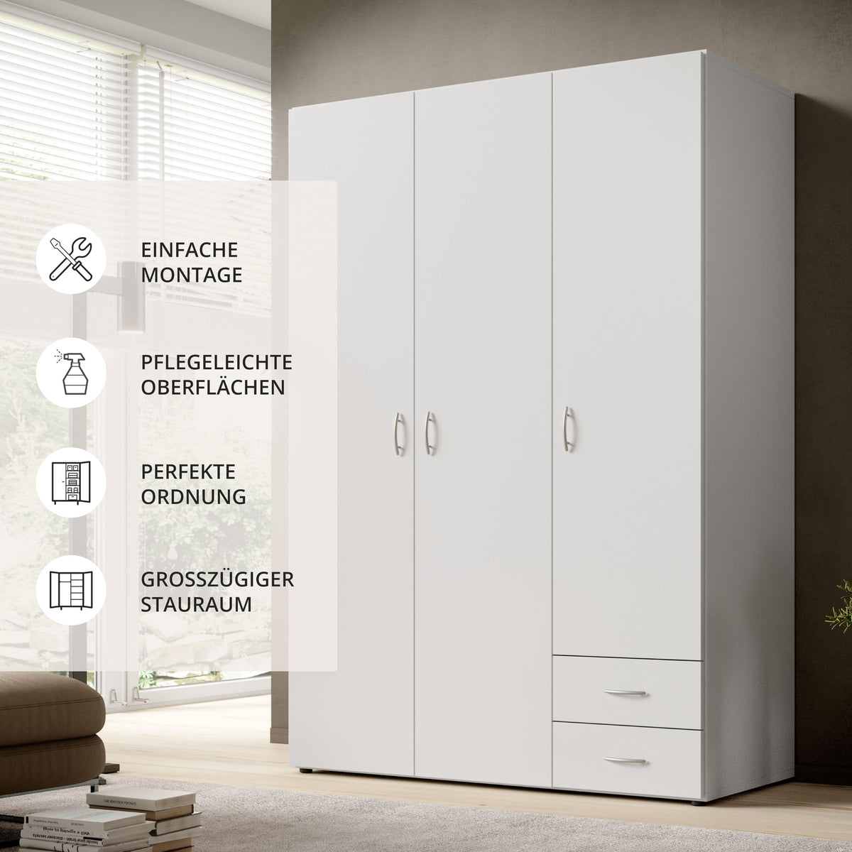 BASE Kleiderschrank Schrank Drehtürenschrank in Weiß 120 x 177 x 52 cm