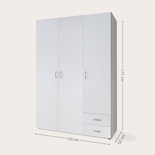 BASE Kleiderschrank Schrank Drehtürenschrank in Weiß 120 x 177 x 52 cm