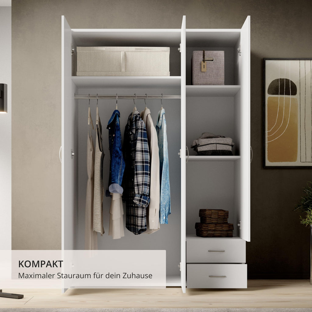 BASE Kleiderschrank Schrank Drehtürenschrank in Weiß 120 x 177 x 52 cm