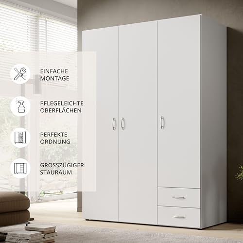 BASE Kleiderschrank Schrank Drehtürenschrank in Weiß 120 x 177 x 52 cm