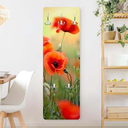 Bilderwelten Garderobe Blumen 105cm x 34cm Mohnblumen Natur 3D-Optik Garderobenhaken Garderobenpaneel Flurgarderobe Flur-Möbel Wandgarderobe Holz