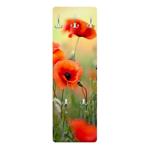 Bilderwelten Garderobe Blumen 105cm x 34cm Mohnblumen Natur 3D-Optik Garderobenhaken Garderobenpaneel Flurgarderobe Flur-Möbel Wandgarderobe Holz