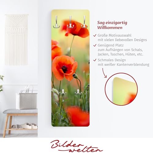 Bilderwelten Garderobe Blumen 105cm x 34cm Mohnblumen Natur 3D-Optik Garderobenhaken Garderobenpaneel Flurgarderobe Flur-Möbel Wandgarderobe Holz