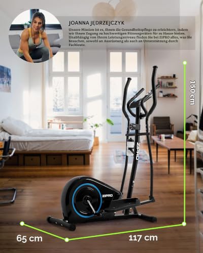Zipro Crosstrainer Burn, Ellipsentrainer bis zu 120 kg, Crosstrainer für Zuhause, Cardio Trainingsgerät, Exercise Machines, Heimtrainer, 8 Widerstandsstufen