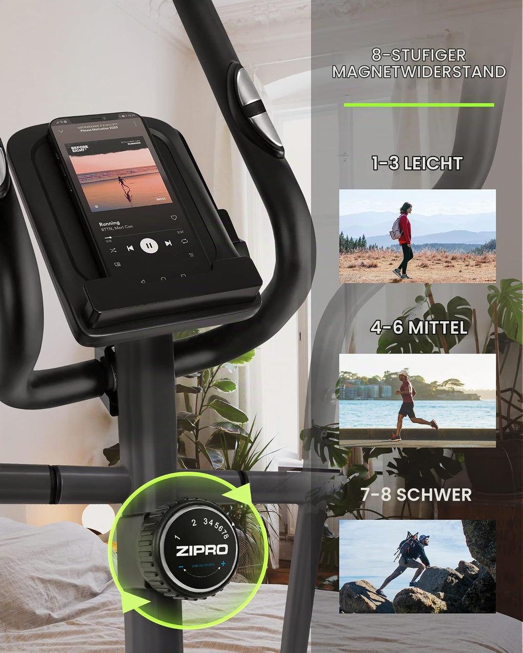 Zipro Crosstrainer Burn, Ellipsentrainer bis zu 120 kg, Crosstrainer für Zuhause, Cardio Trainingsgerät, Exercise Machines, Heimtrainer, 8 Widerstandsstufen