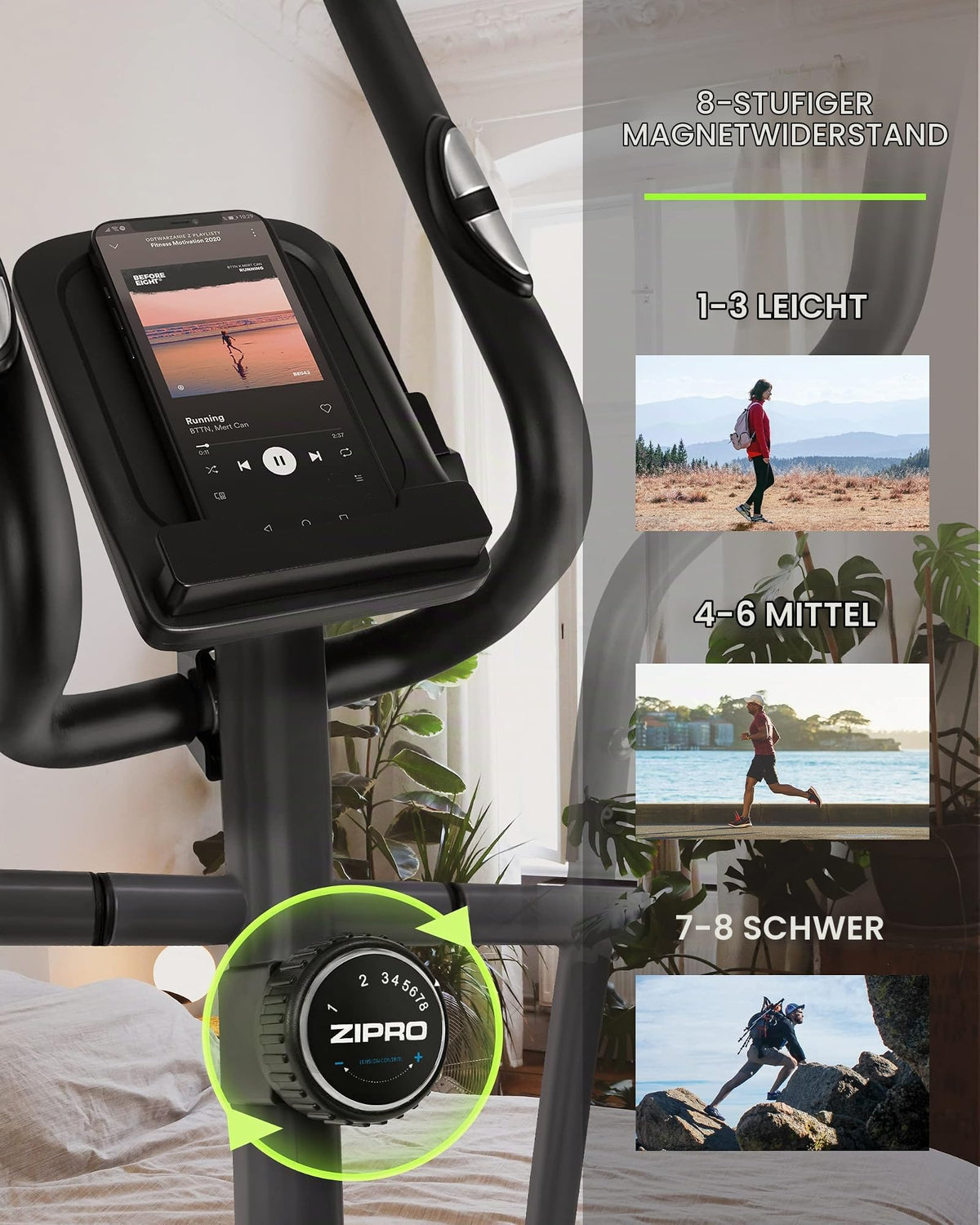 Zipro Crosstrainer Burn, Ellipsentrainer bis zu 120 kg, Crosstrainer für Zuhause, Cardio Trainingsgerät, Exercise Machines, Heimtrainer, 8 Widerstandsstufen