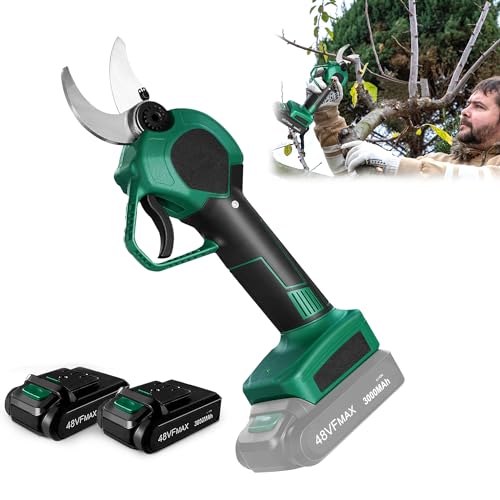 YRHome Elektrische Baumschere Astschere Akku Gartenschere 48V 3000mAh, 30mm Schnittdurchmesser, 2 Blades, 2 Wiederaufladbare Batterie Astschere Akku Rosenschere