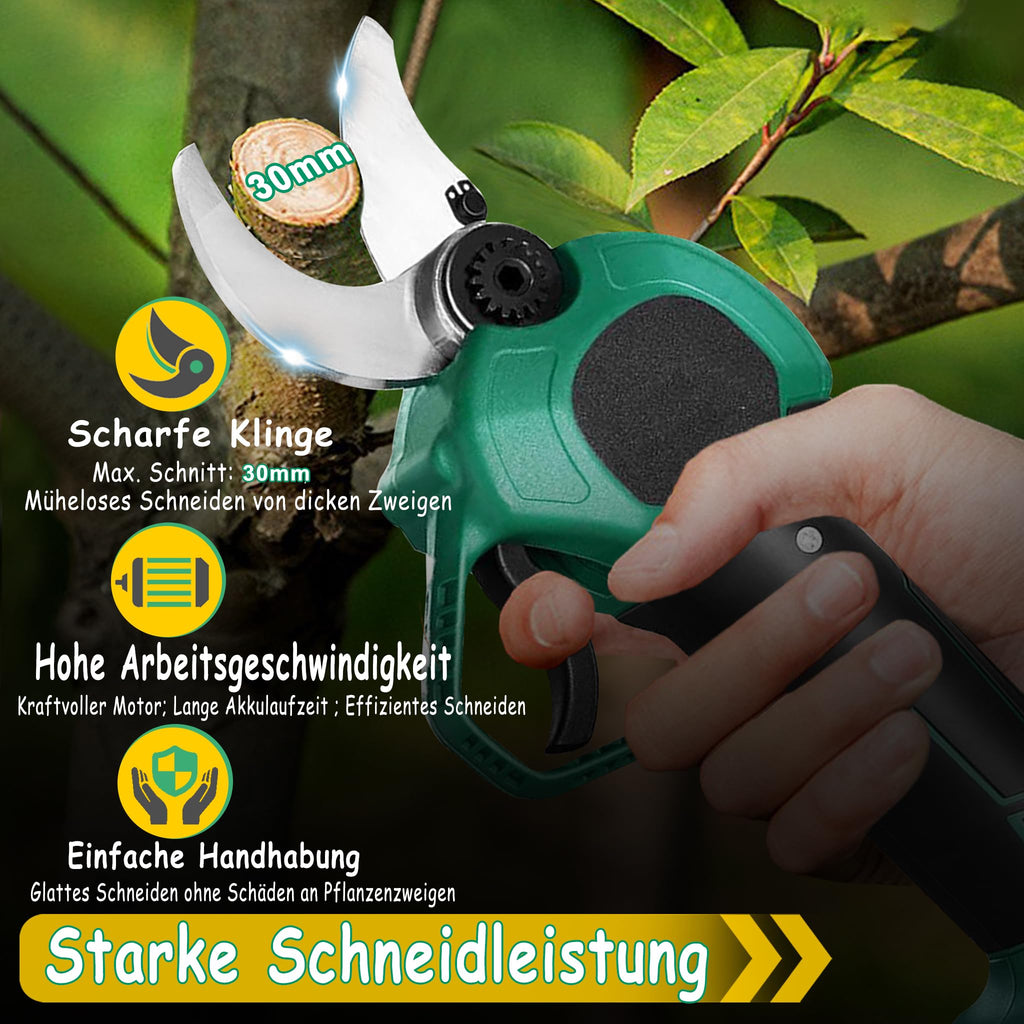 YRHome Elektrische Baumschere Astschere Akku Gartenschere 48V 3000mAh, 30mm Schnittdurchmesser, 2 Blades, 2 Wiederaufladbare Batterie Astschere Akku Rosenschere