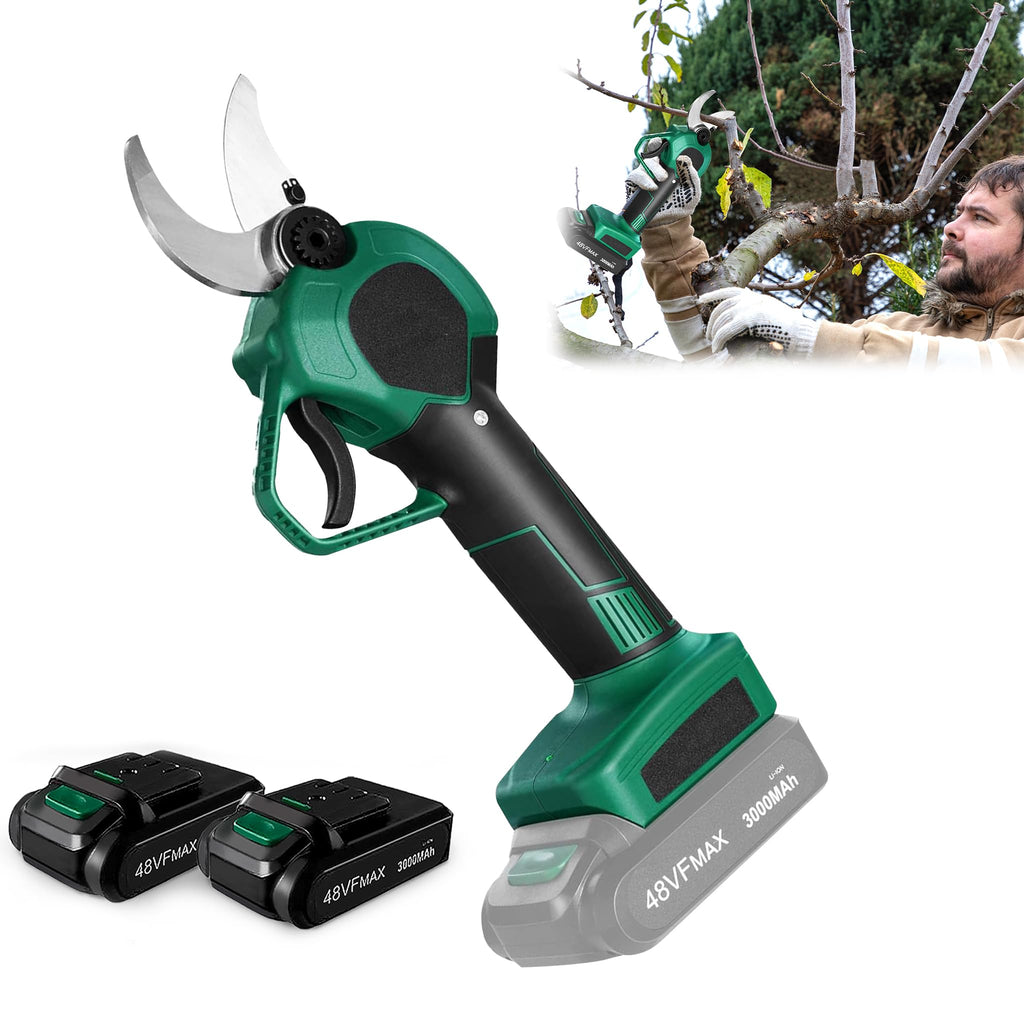 YRHome Elektrische Baumschere Astschere Akku Gartenschere 48V 3000mAh, 30mm Schnittdurchmesser, 2 Blades, 2 Wiederaufladbare Batterie Astschere Akku Rosenschere