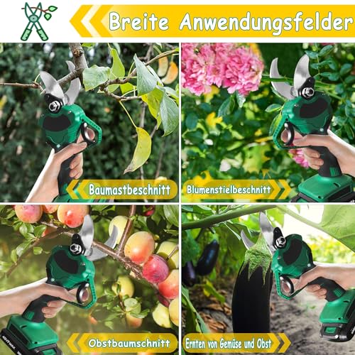 YRHome Elektrische Baumschere Astschere Akku Gartenschere 48V 3000mAh, 30mm Schnittdurchmesser, 2 Blades, 2 Wiederaufladbare Batterie Astschere Akku Rosenschere