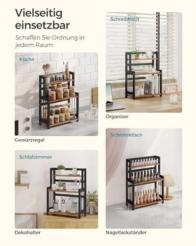 SONGMICS Gewürzregal mit 3 Ebenen, Küchenregal, MDF- und Bambusgestell