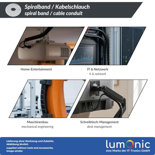 Lumonic Spiralkabelschlauch schwarz 5m I 12mm Spiralband für Kabel mit 9-65mm Durchmesser I Flexibler Kabelschlauch-Schutz für Private & industrielle Zwecke