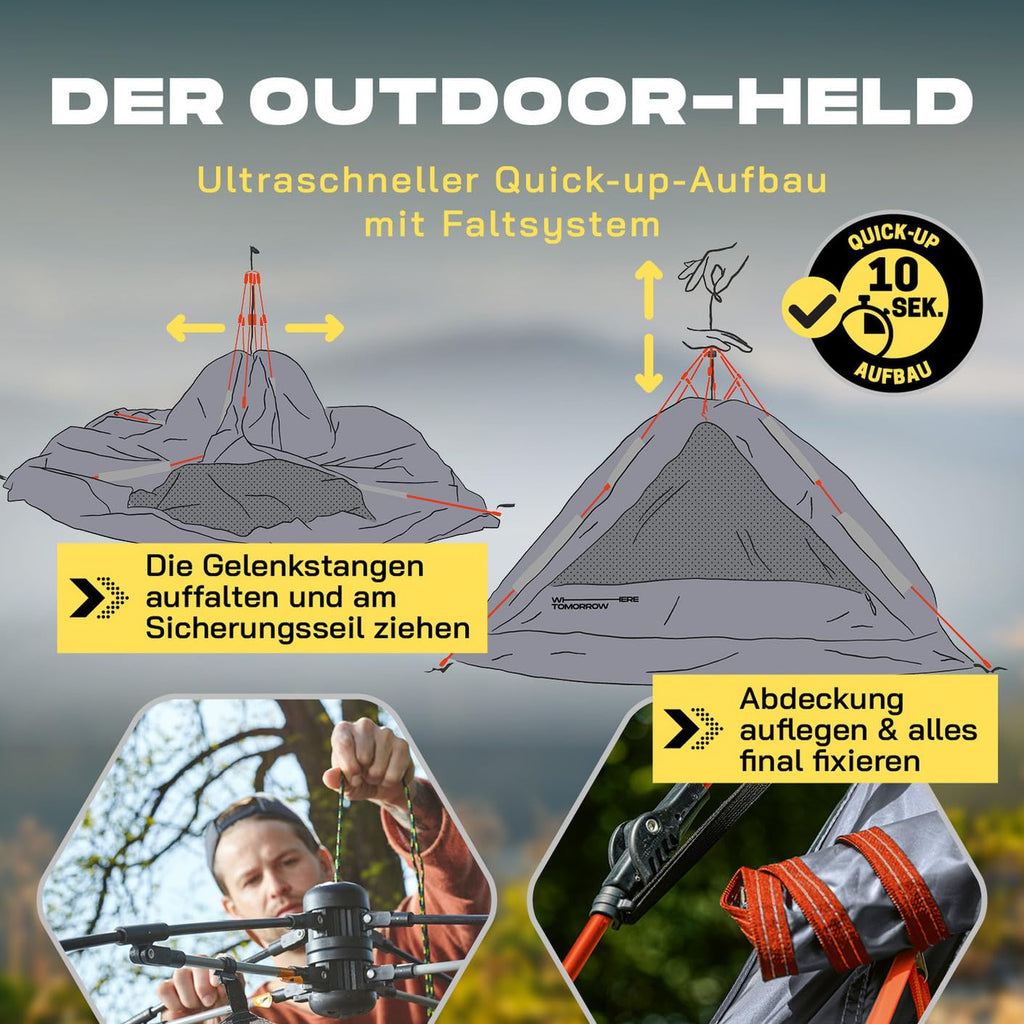 Lumaland Pop Up Camping Zelt | 2-3 Personen Kuppelzelt 215 x 195 x 120 cm| 4 Jahreszeiten Igluzelt | Outdoor Trekking & Festival Wurfzelt | Leicht, Wasserdicht & Robust | Aufbau simpel, schnell