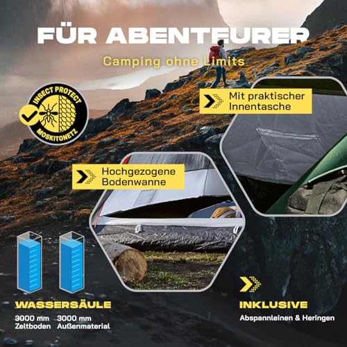 Lumaland Pop Up Camping Zelt | 2-3 Personen Kuppelzelt 215 x 195 x 120 cm| 4 Jahreszeiten Igluzelt | Outdoor Trekking & Festival Wurfzelt | Leicht, Wasserdicht & Robust | Aufbau simpel, schnell