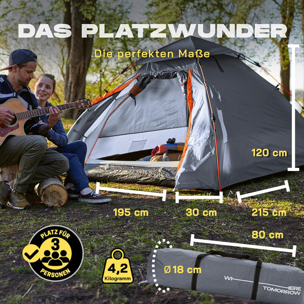 Lumaland Pop Up Camping Zelt | 2-3 Personen Kuppelzelt 215 x 195 x 120 cm| 4 Jahreszeiten Igluzelt | Outdoor Trekking & Festival Wurfzelt | Leicht, Wasserdicht & Robust | Aufbau simpel, schnell