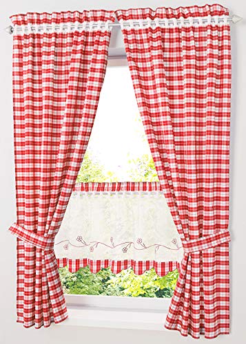 Blickdichte Vorhänge mit Karo-Muster Landhaus HxB 120x80cm 2er Set