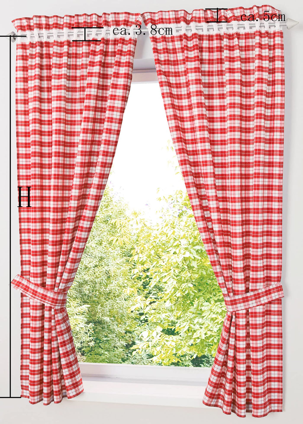 Blickdichte Vorhänge mit Karo-Muster Landhaus HxB 120x80cm 2er Set
