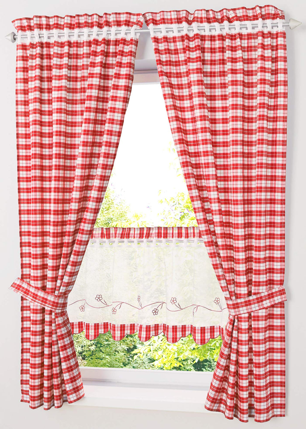 Blickdichte Vorhänge mit Karo-Muster Landhaus HxB 120x80cm 2er Set